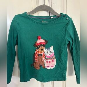 Mini Boden Green Long Sleeve with Dog and Cat Embroidery